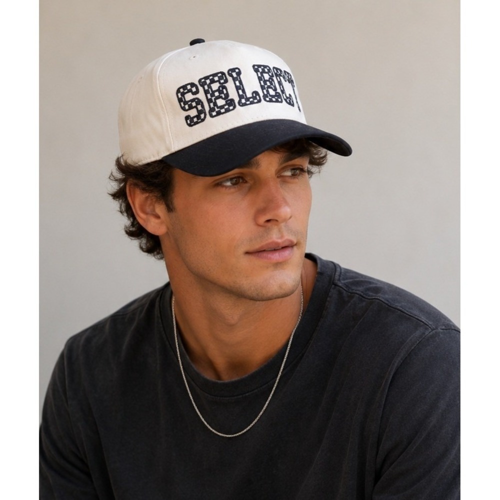 OTTO Select Snapback Hat Cream Black Checkered Embroidered Mens Cap 31-069